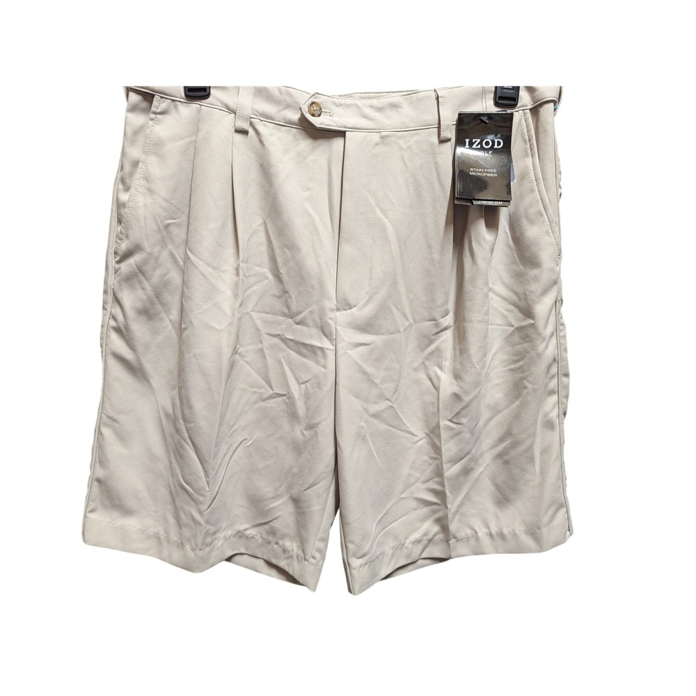 IZOD Golf Shorts Men 36 Khaki NWT Pleated Stain Free Microfiber UPF-50 Comfort